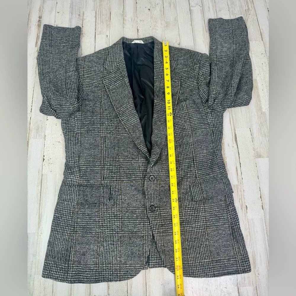Haggar Mens Sport Coat Two Button Gray Nailshead Glen Checked Silk 44L